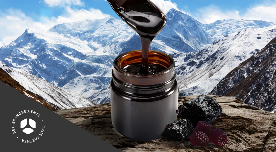 Shilajit resin, and raw material sourced from the Himalayan mountains and gummy application.